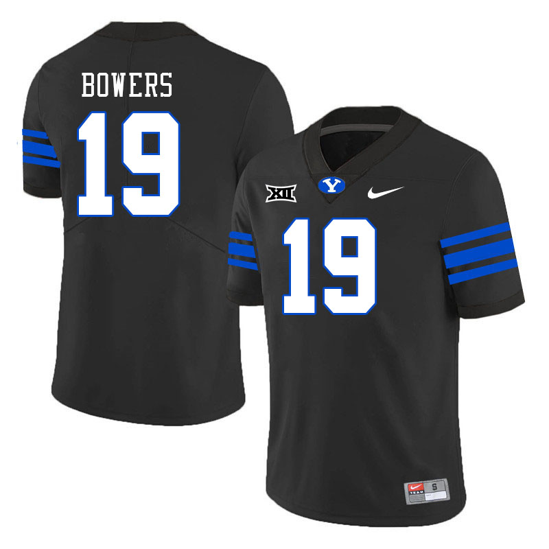 Men #19 Jackson Bowers BYU Cougars College Football Jerseys Stitched Sale-Black